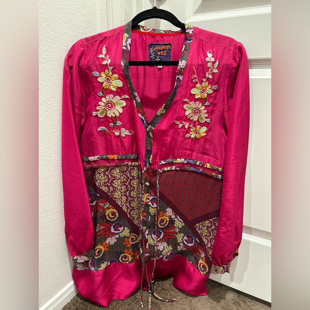Johnny Was Sami Tunic Floral Embroidered Blouse M